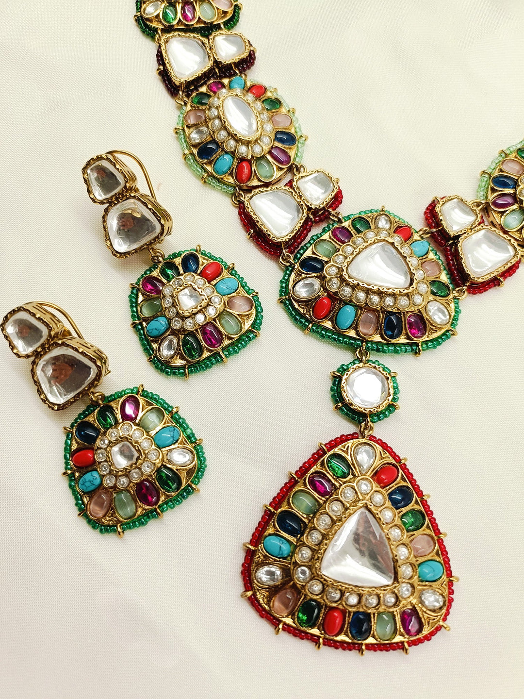 Nanda Navaratna Polki Necklace Set