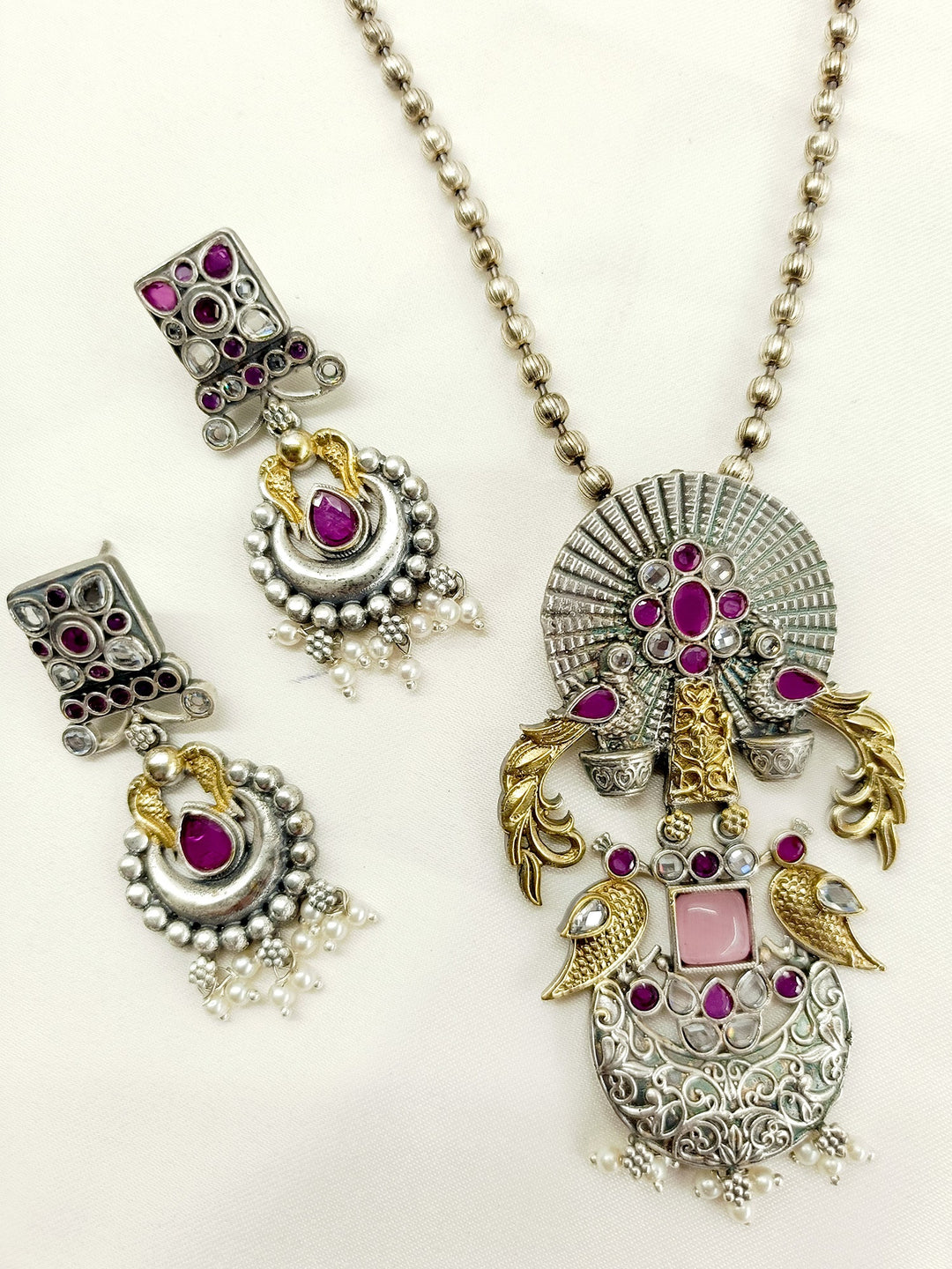 Poorva Ruby Oxidized Pendant Set