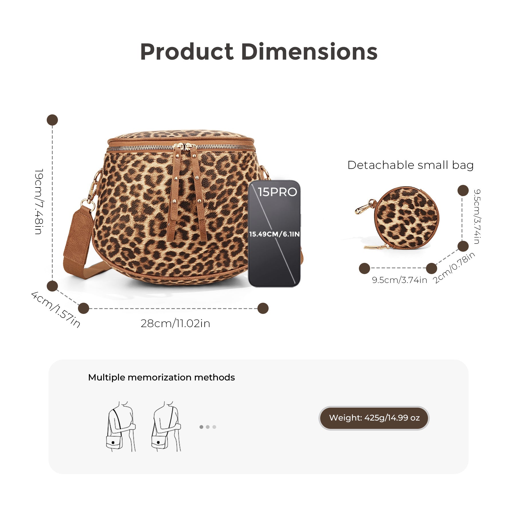Ounamei Large Crossbody Bag for Women | Multi-Style Bag with Coin Pouch for Travel & Daily Use