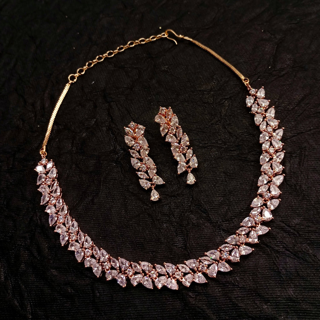 Yaasmin Rose Gold Plated Semiprecious White Stone American Diamond Set