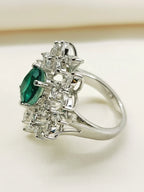 Aadvika Green 92.5 Silver American Diamond Finger Ring