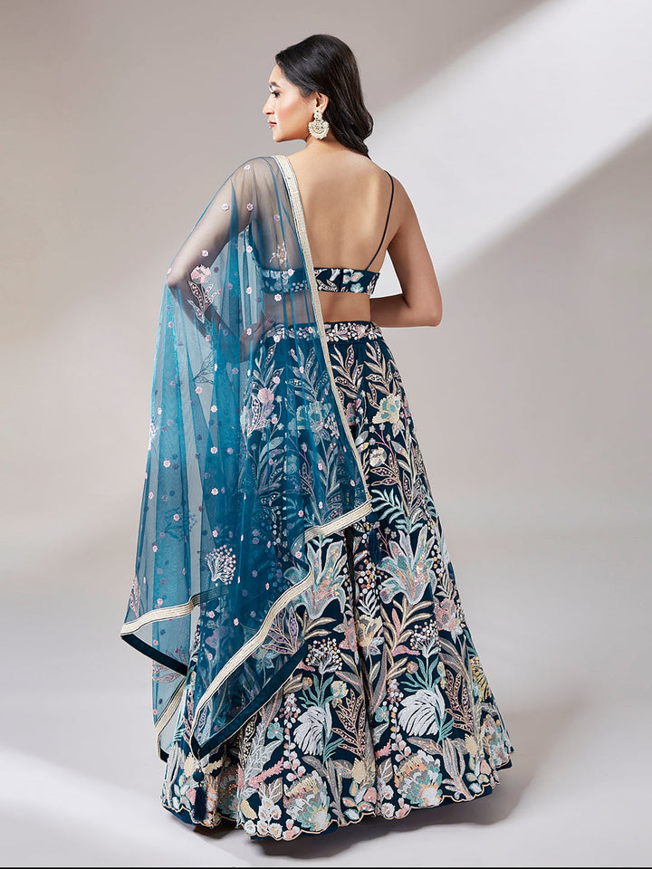 Net Multi-Sequins Work Stitched Lehenga