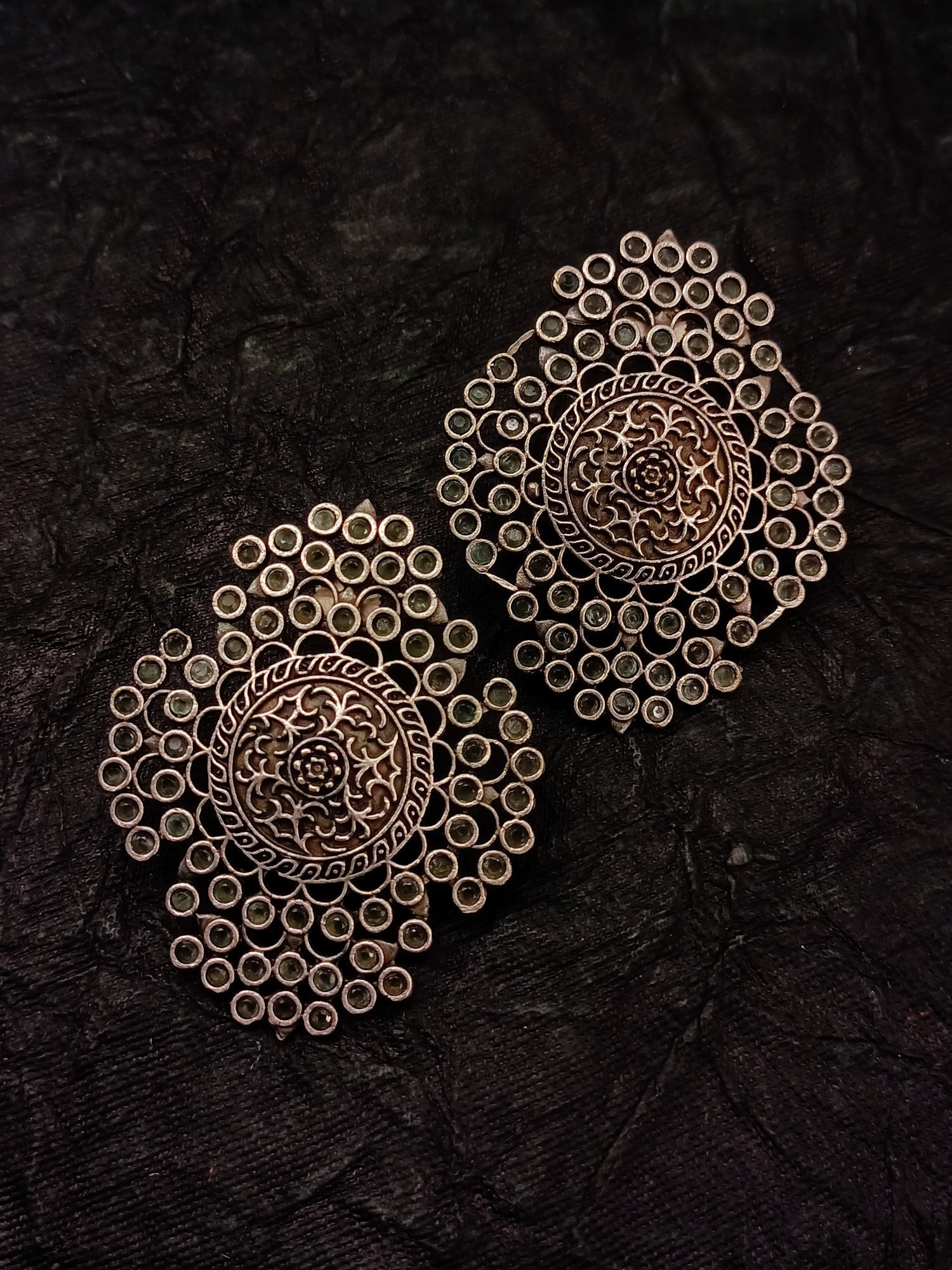 Areeka Big Oxidised Stud Earrings In Mint Green - qivii