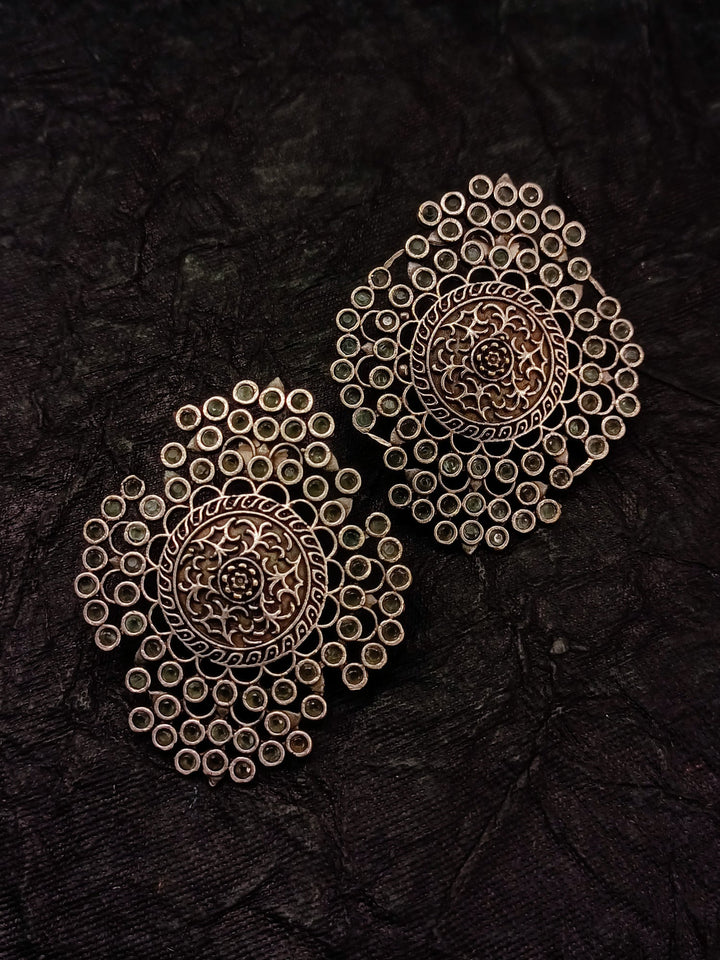 Areeka Big Oxidised Stud Earrings In Mint Green