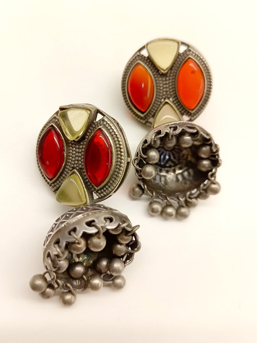 Mugdha Red & Yellow Oxidized Jhumki