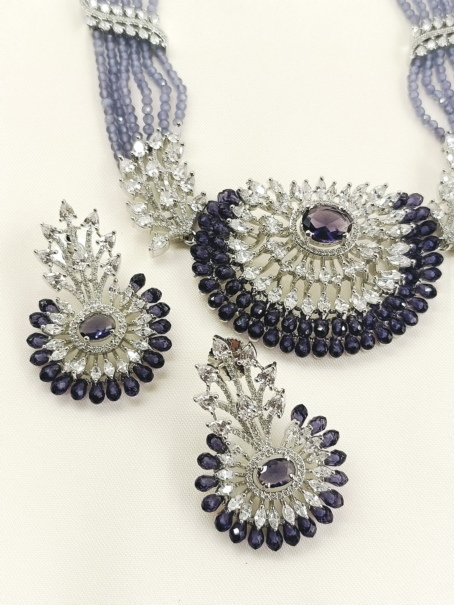 Uzma Purple American Diamond Necklace Set