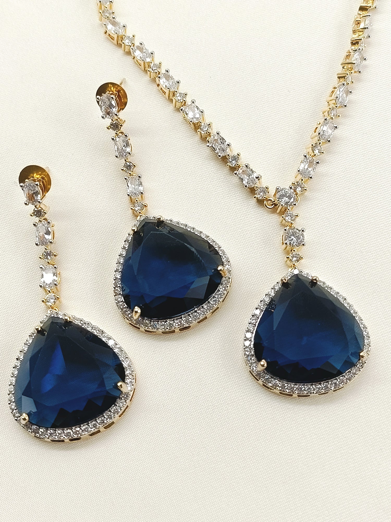 Nayna Blue American Diamond Necklace Set
