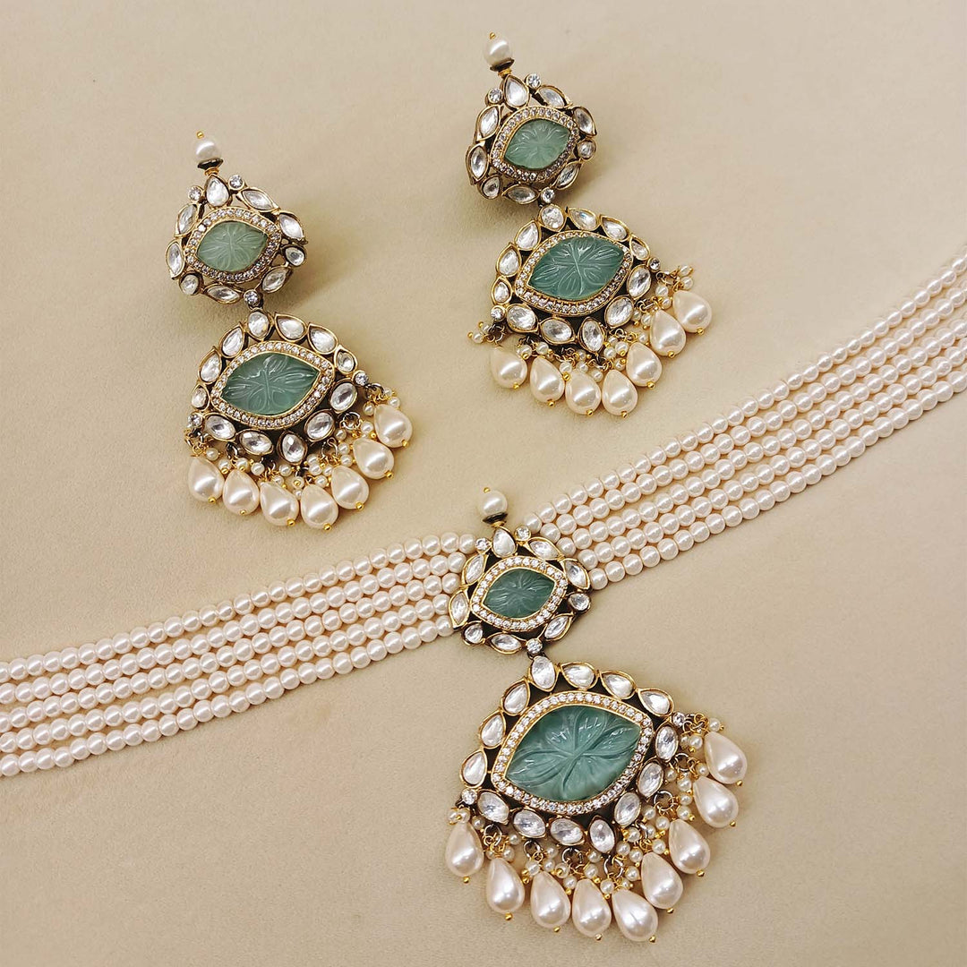 Rashida Mint Green Gold & Rhodium Plated Victorian Set