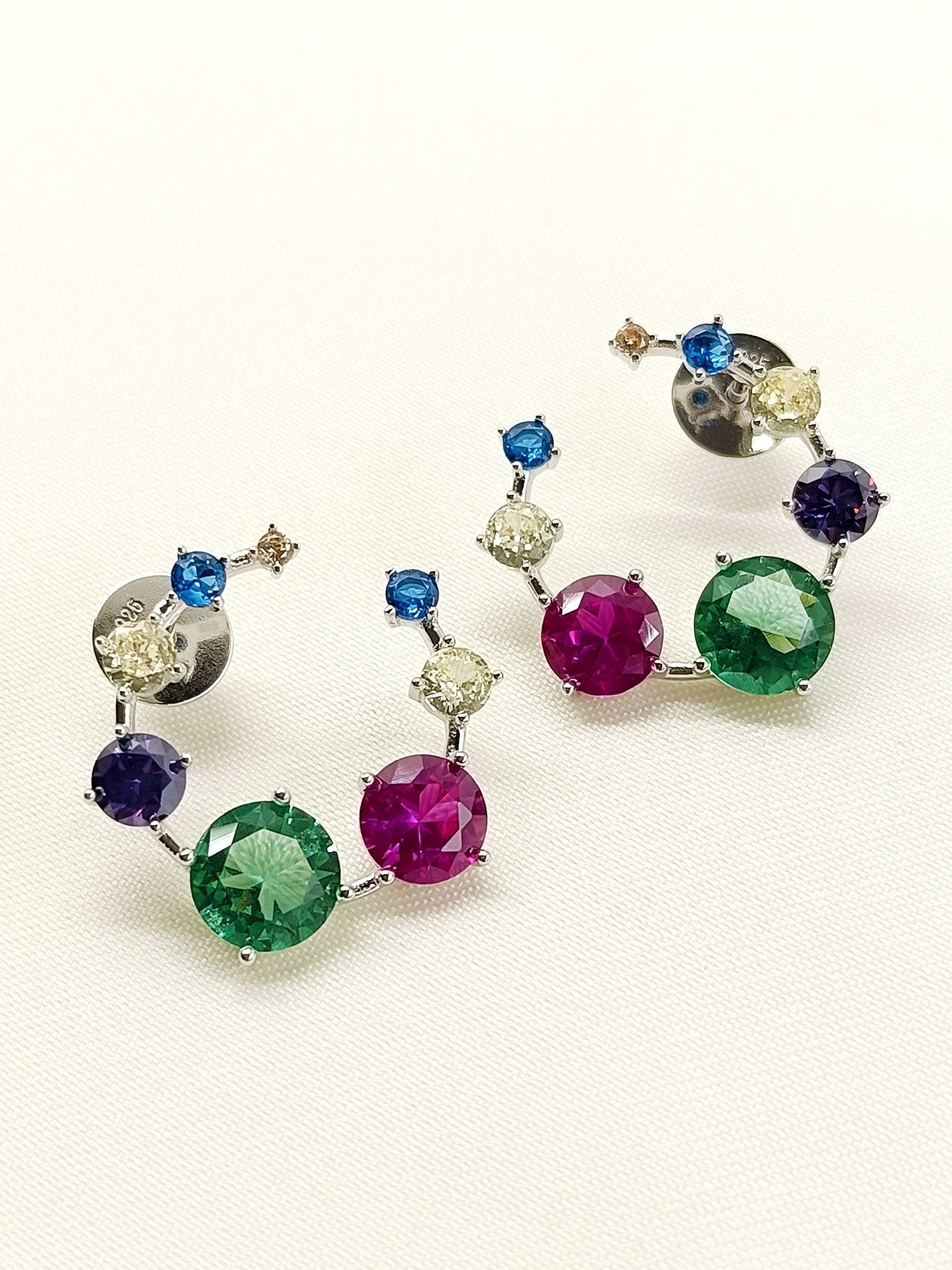 Kashmiri Multi Colour 92.5 Silver Swarovski Stone Tops - qivii