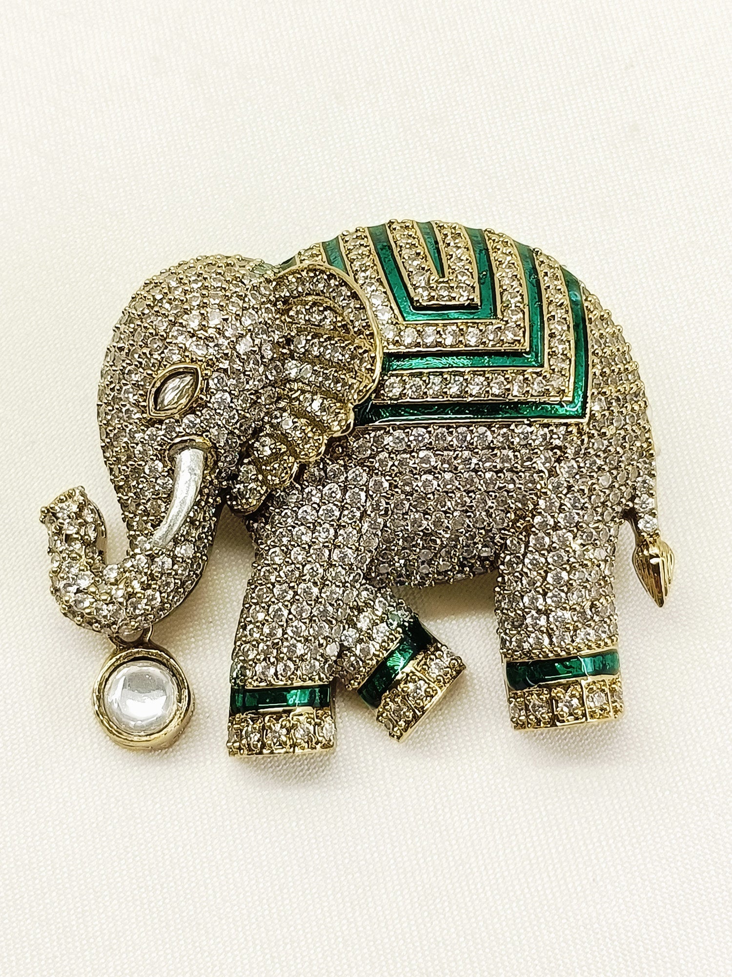 Pranay Green Elephant Brooch