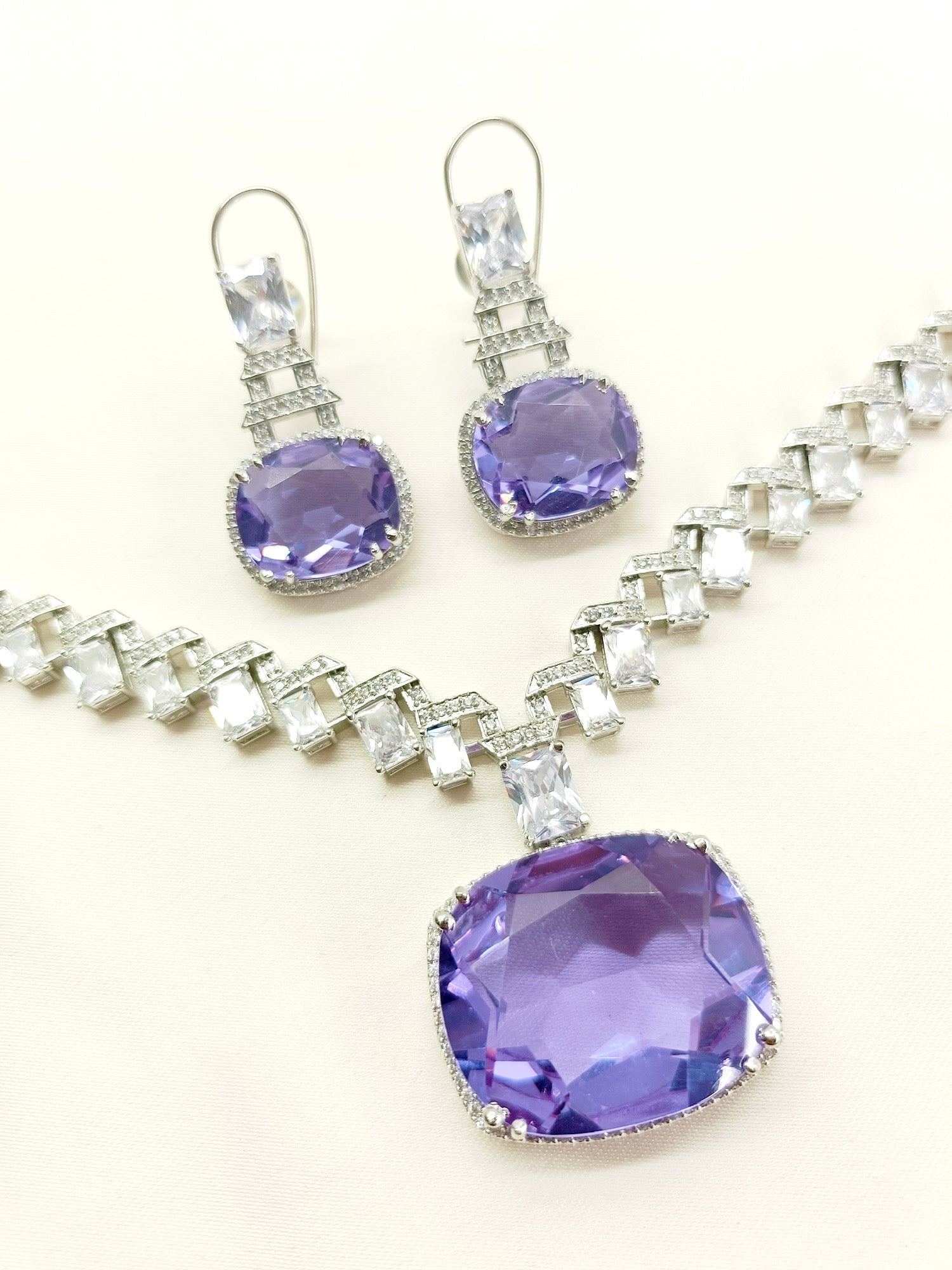 Zora Lavender American Diamond Necklace Set - qivii