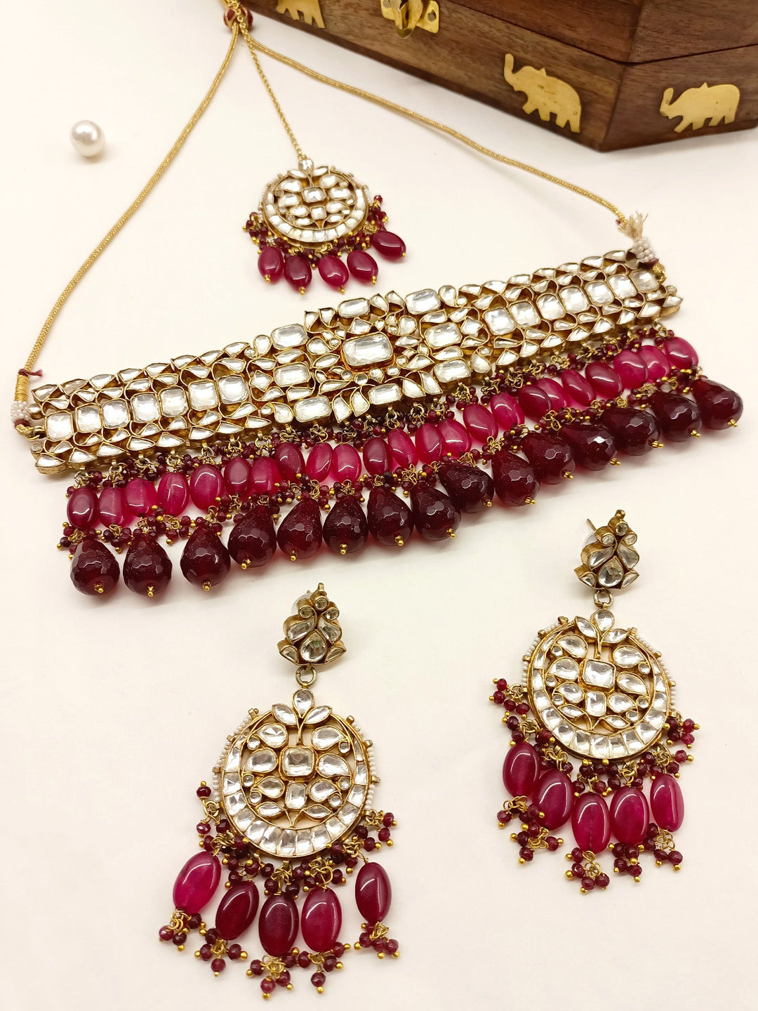 Nitibhaa Maroon Kundan Choker Set