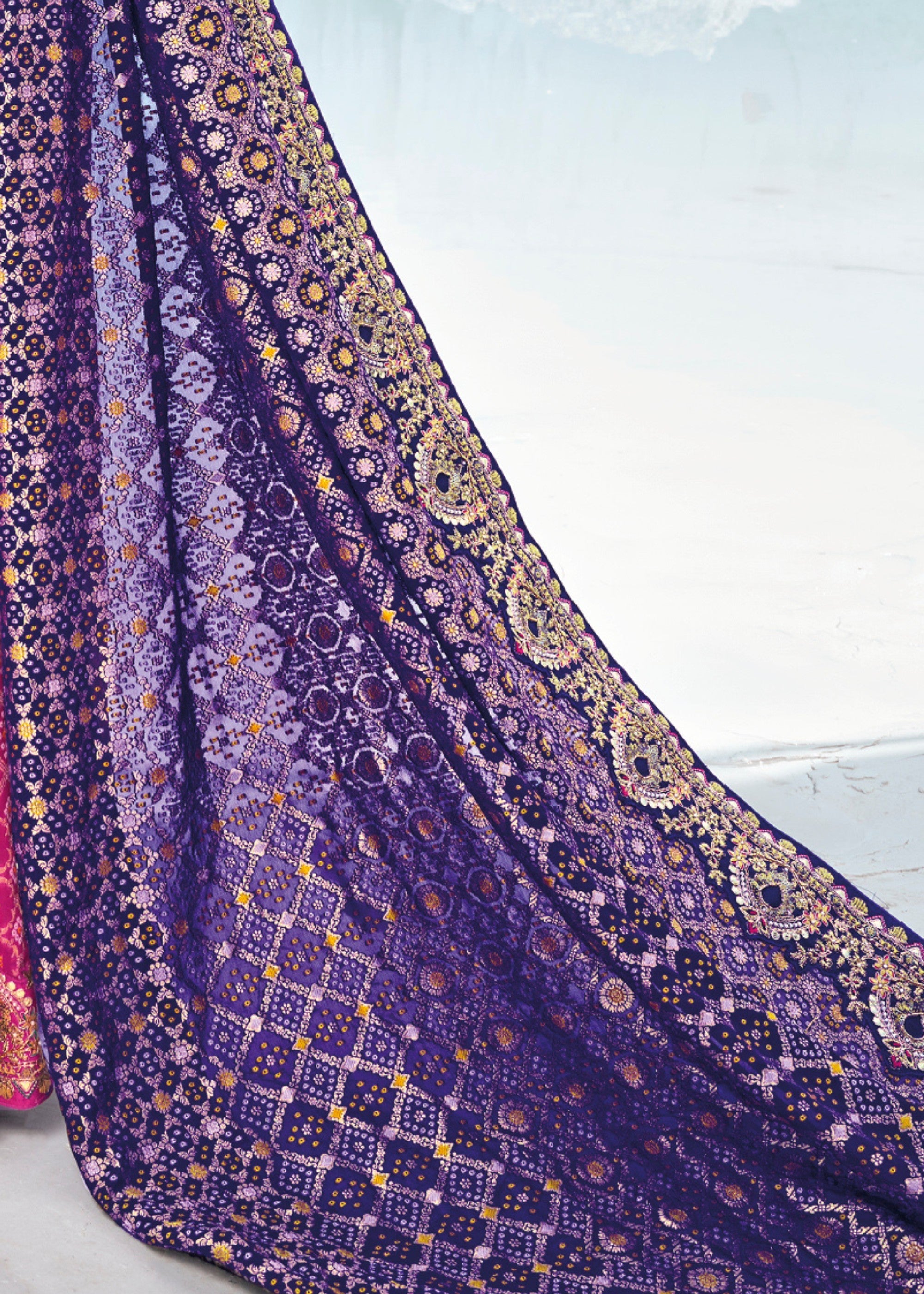 Indigo Blue Pure Georgette Bandhani Patola With Zari Weaving Heavy Work Saree - qivii