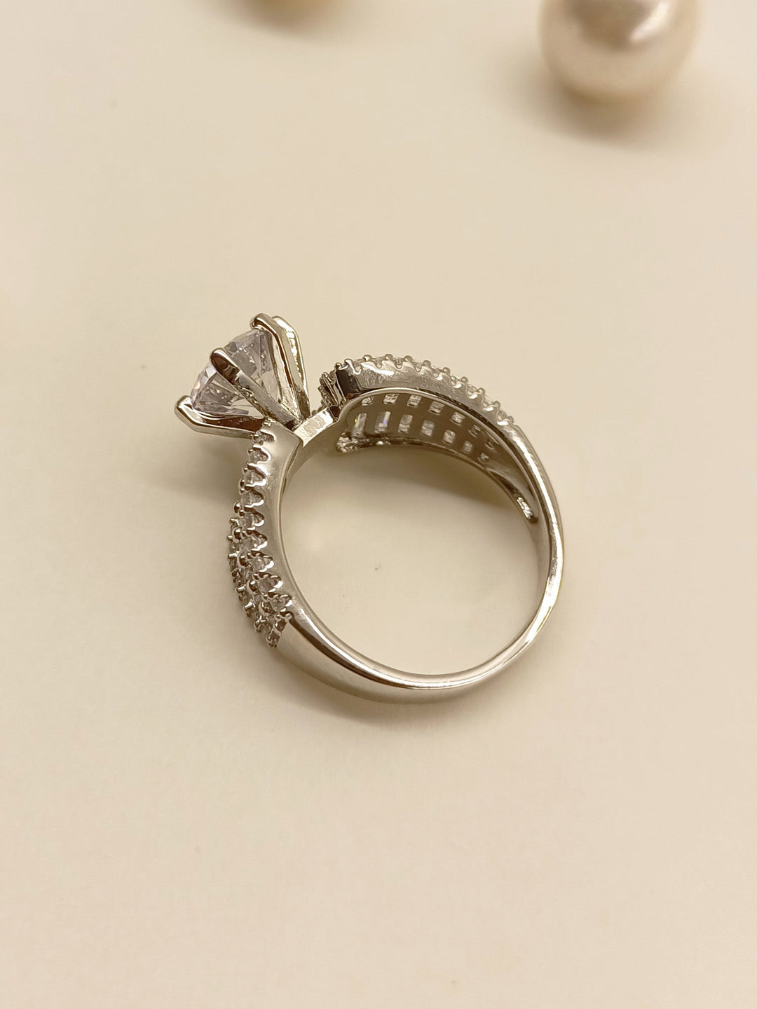 Stunning Uzma American Diamond Finger Ring with intricate silver detailing and sparkling diamond accents 