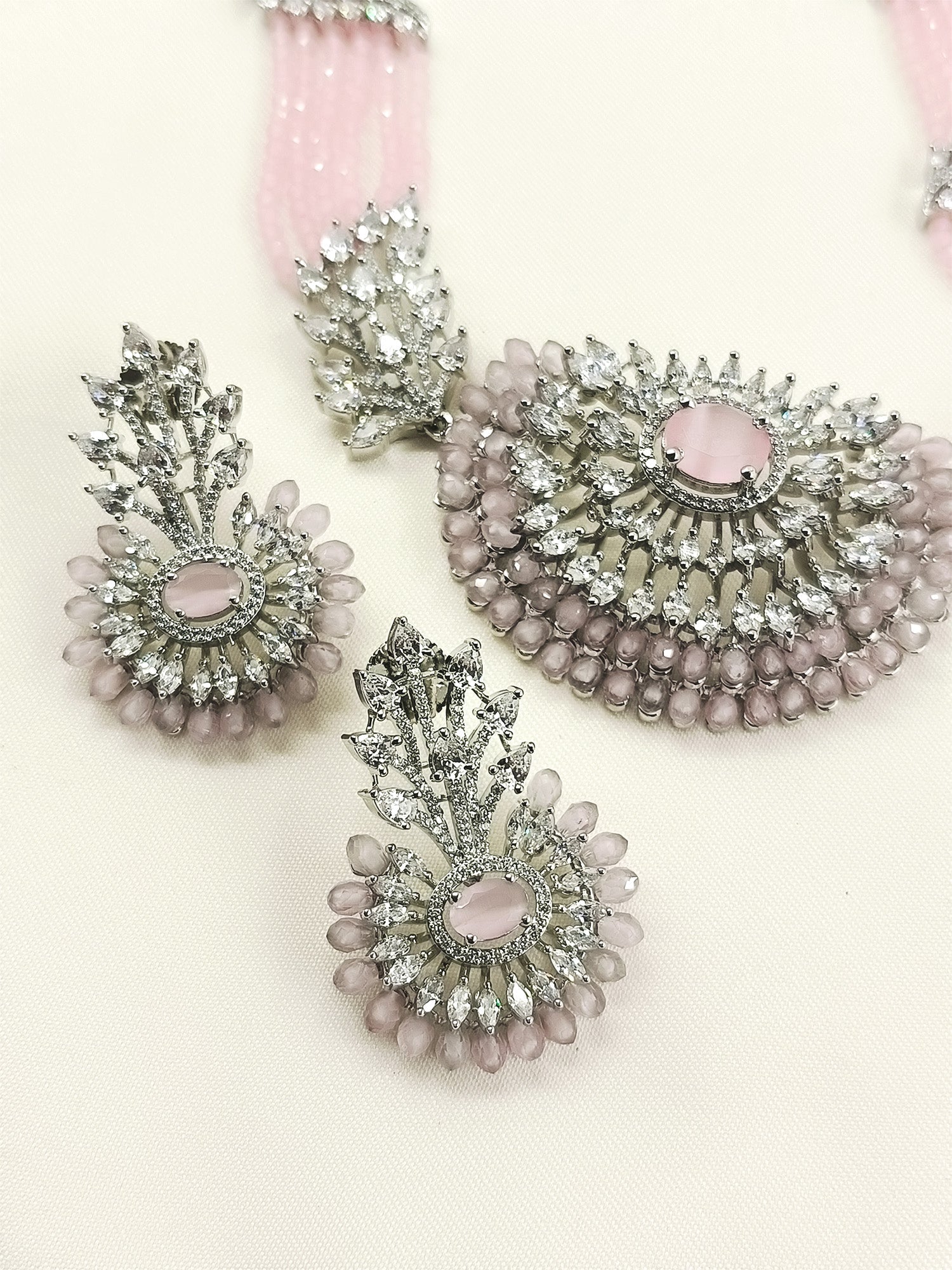 Asmara Baby Pink American Diamond Necklace Set