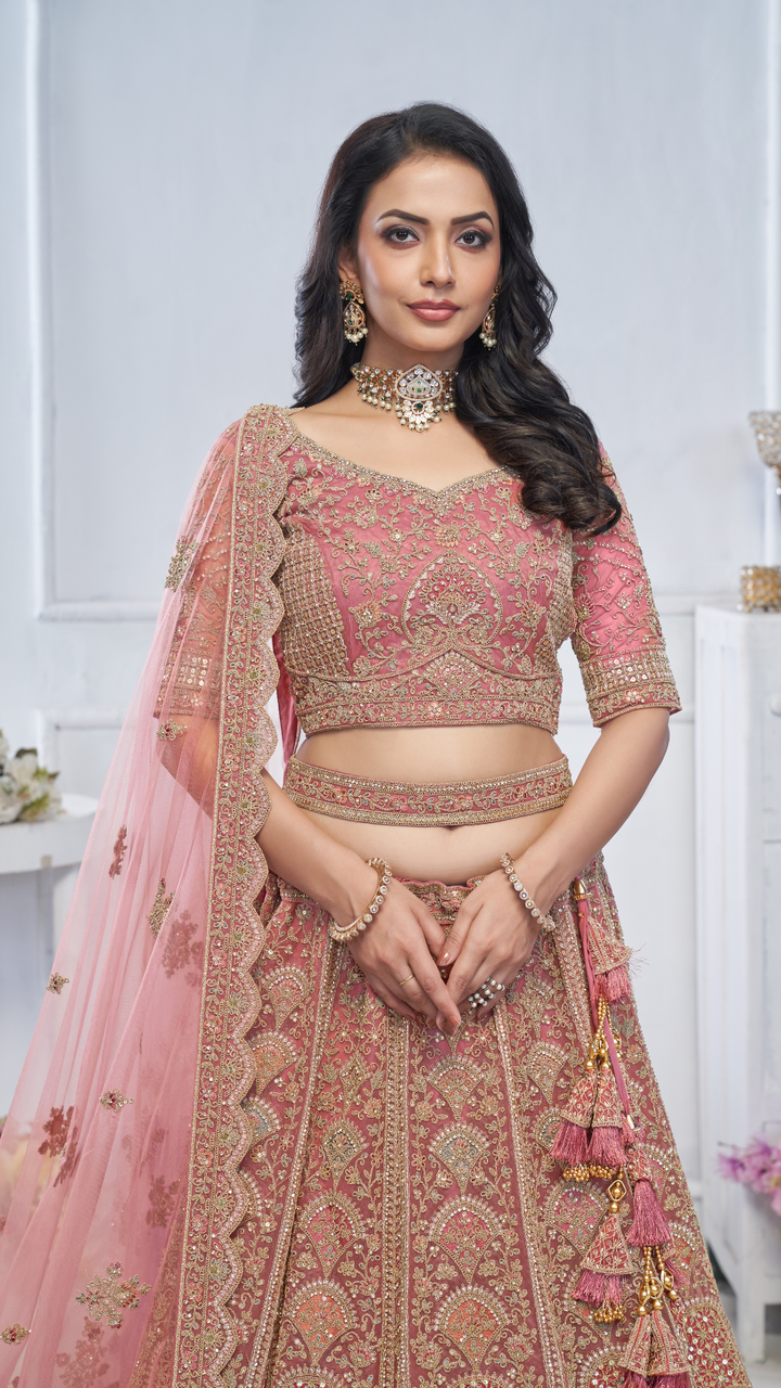 Pastel Onion Embroidered Bridal lehenga