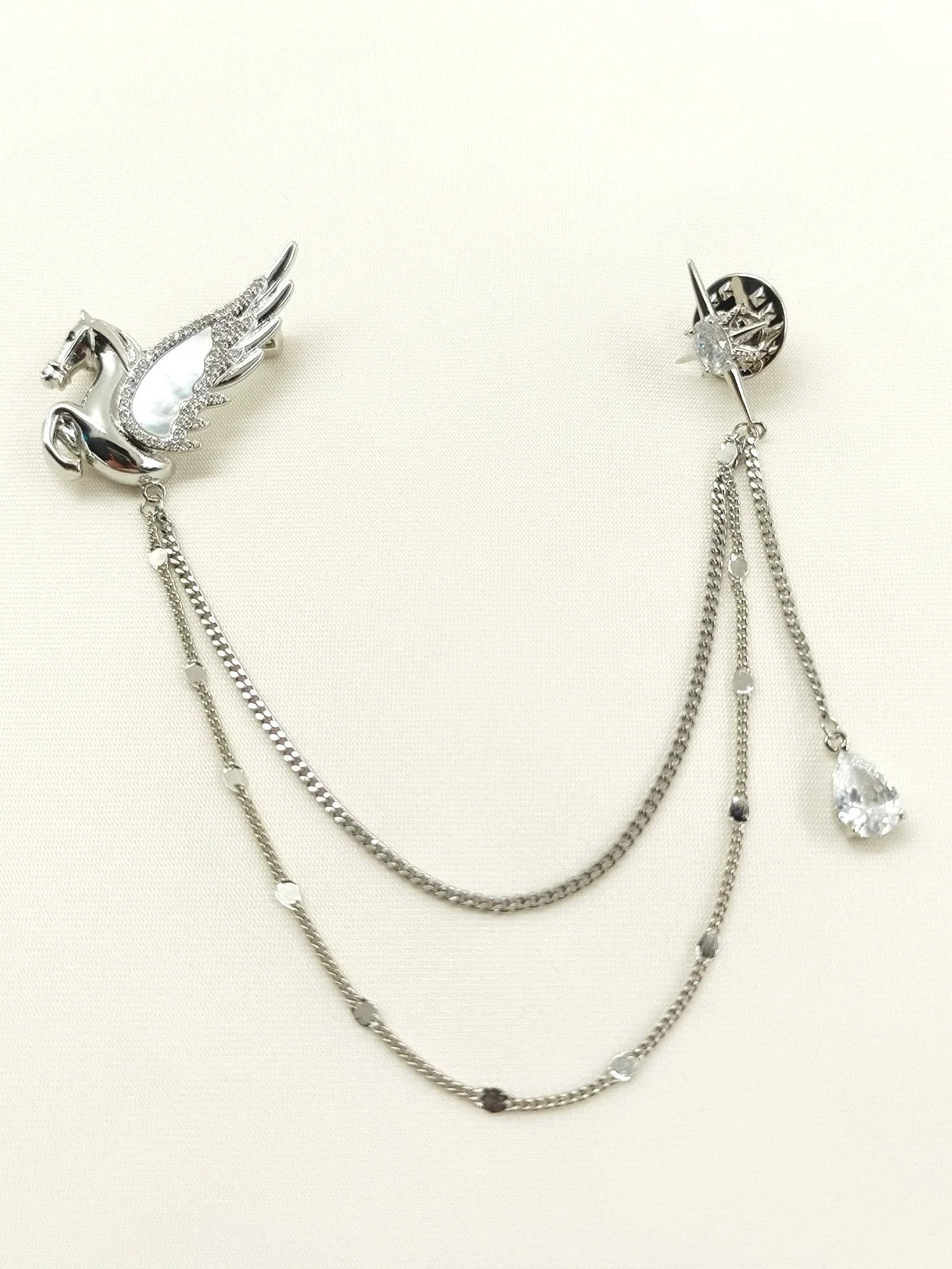 Aditi Silver Pegasus & Star Brooch Pin With Chain