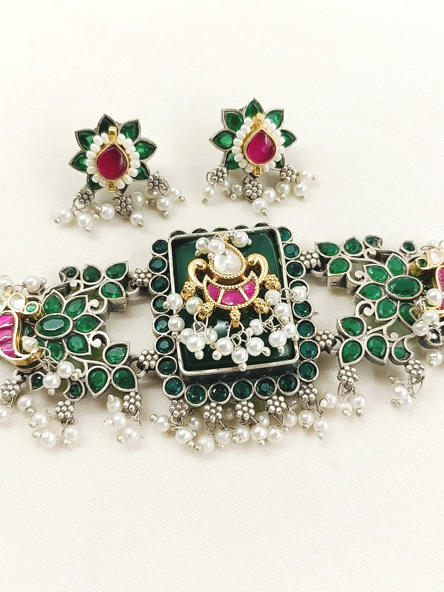 Ahalya Green Oxidized Choker Set