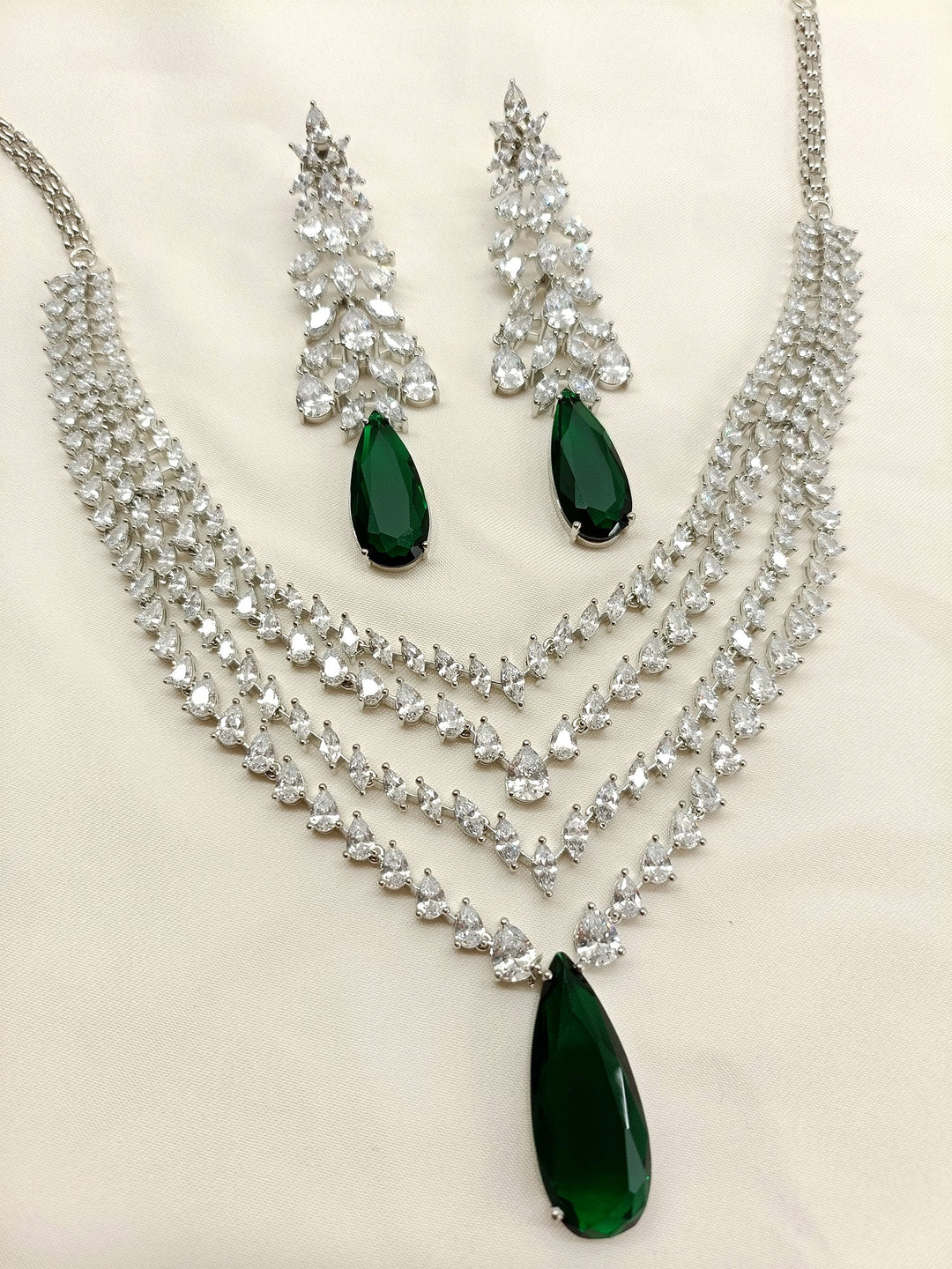 Amrisha Green American Diamond Necklace Set