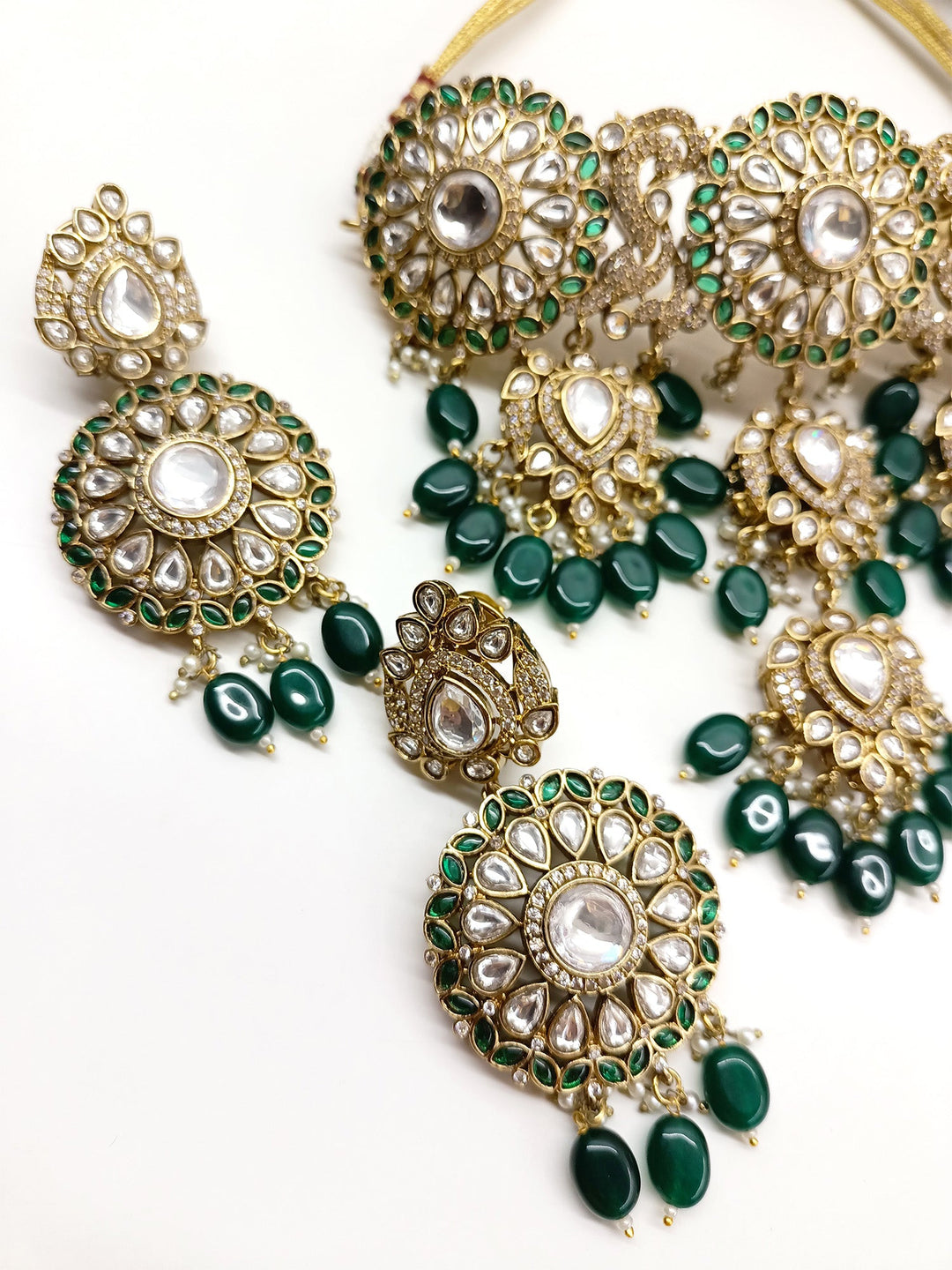 Rimsha Green Kundan Polki Choker Set