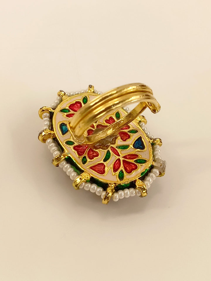 Beautiful Aaliyah Maroon Kundan Finger Ring with Adjustable Sizing