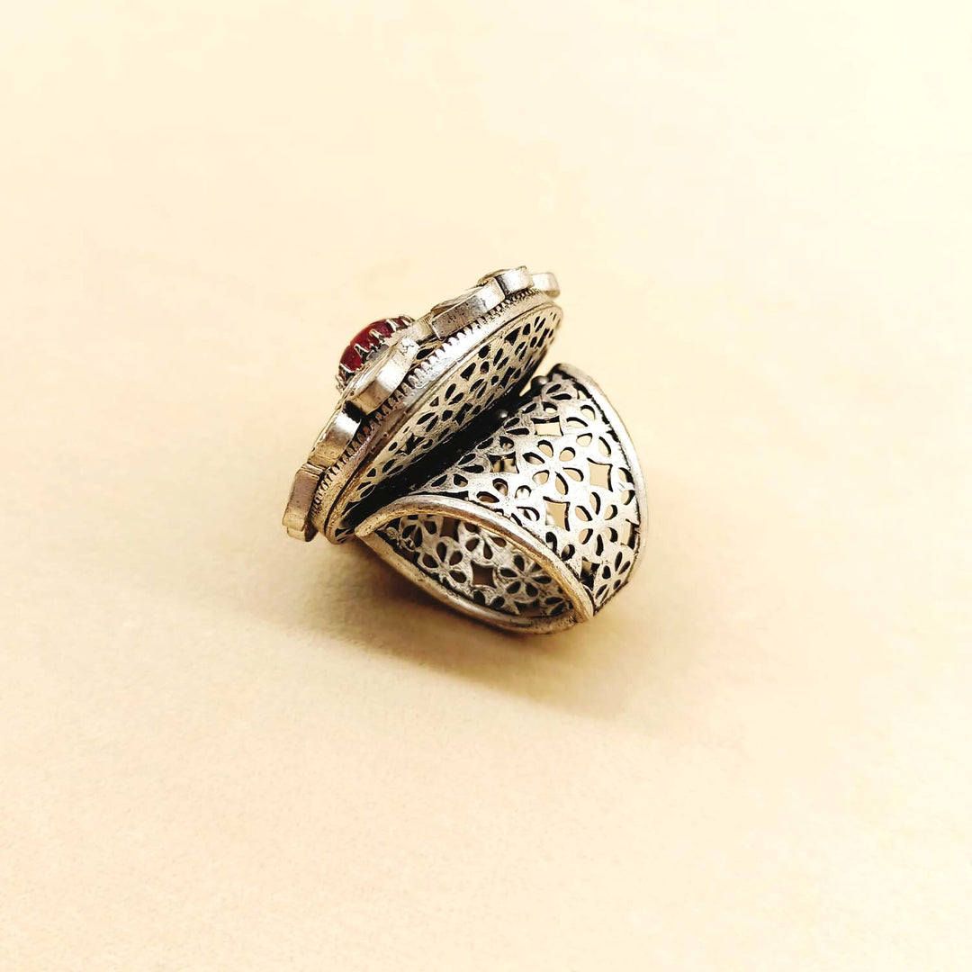 Fashionable Indira Rose Pink Stone Oxidized Silver Boutique Ring accessory