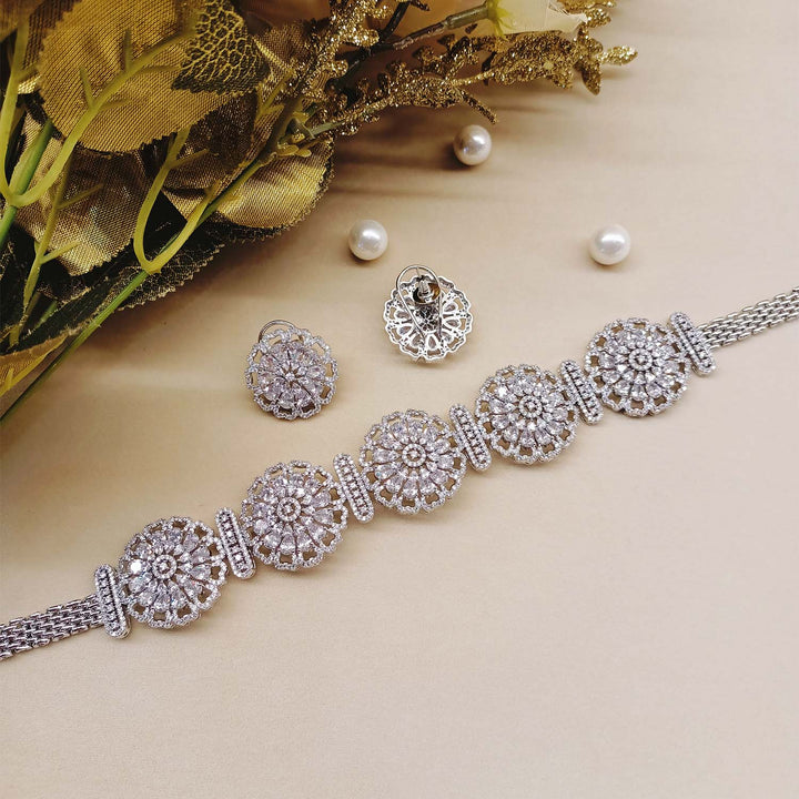 Neeshad Diamond Silver Plated Necklace Set