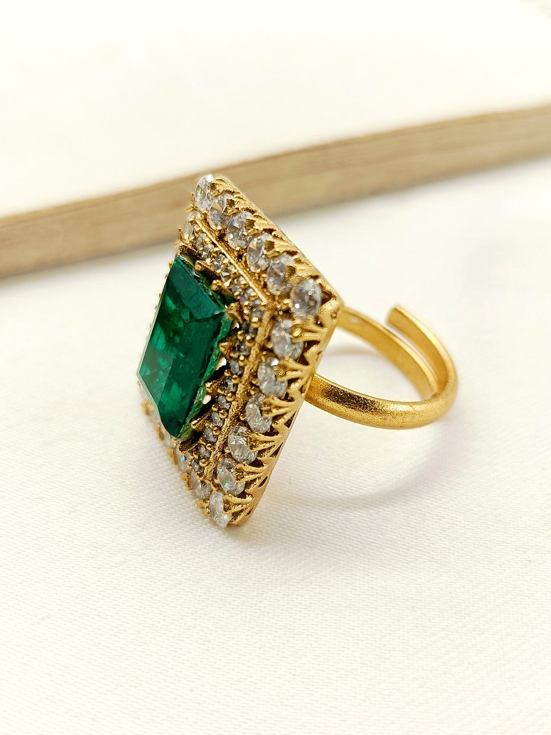 Exquisite Harsha Emerald American Diamond Finger Ring crafted with precision and attention to detail