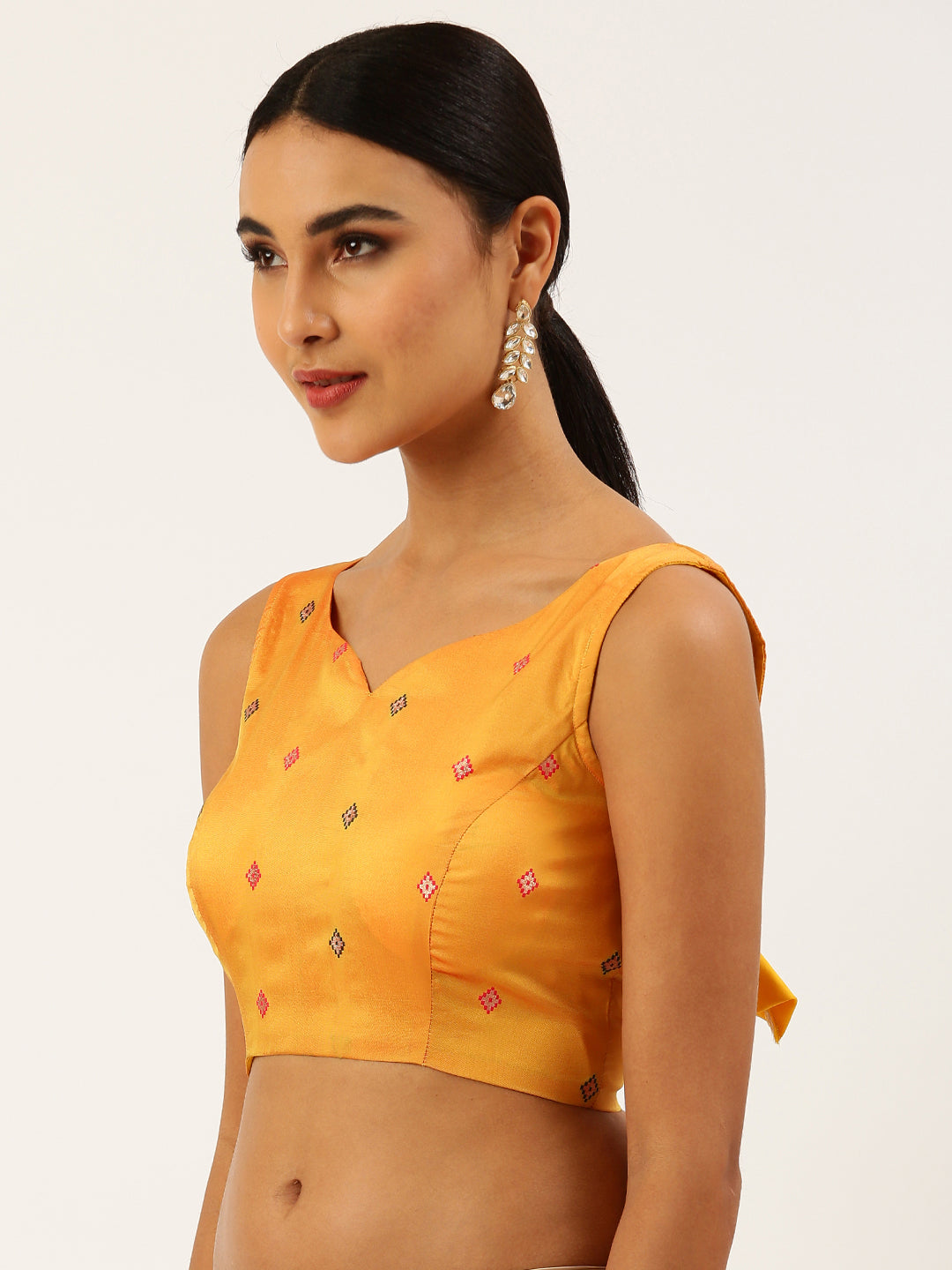 Mustard-Toned Ethnic Motif Brocade Readymade Blouse