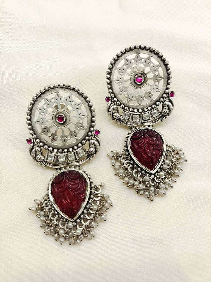 Aspara Maroon Oxidized Earrings