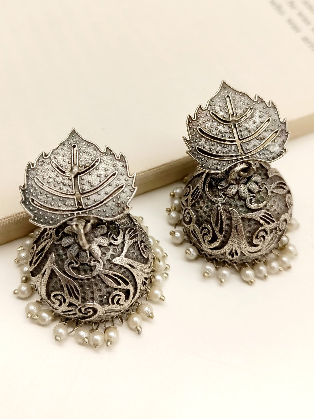 Lipika Leaf Shape Oxidized Jhumki