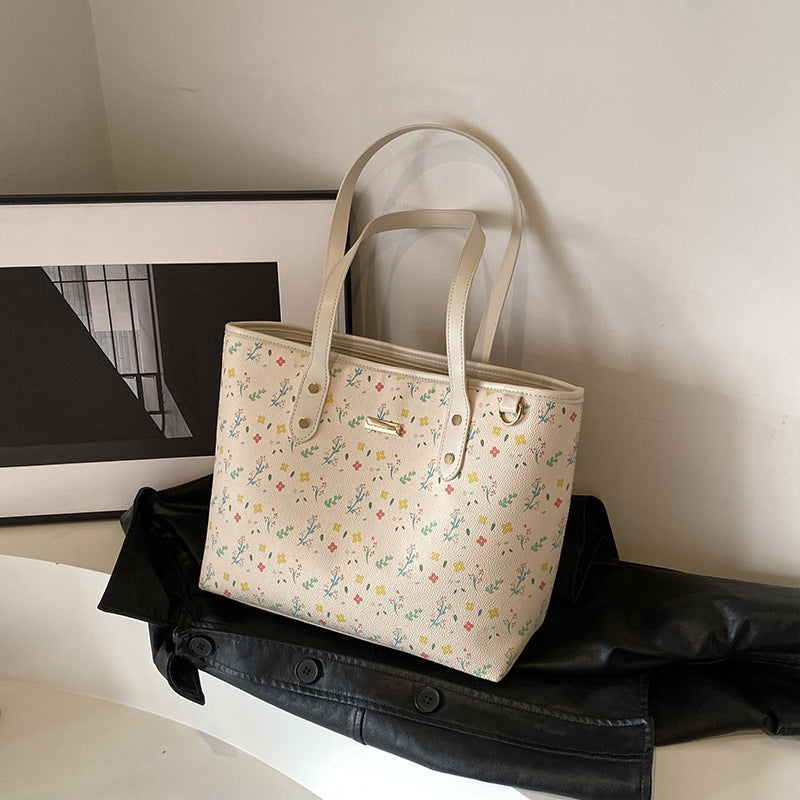 Women‘s Large Capacity Floral Tote Bag | Fashionable & Versatile Daily Commuter Shoulder Bag