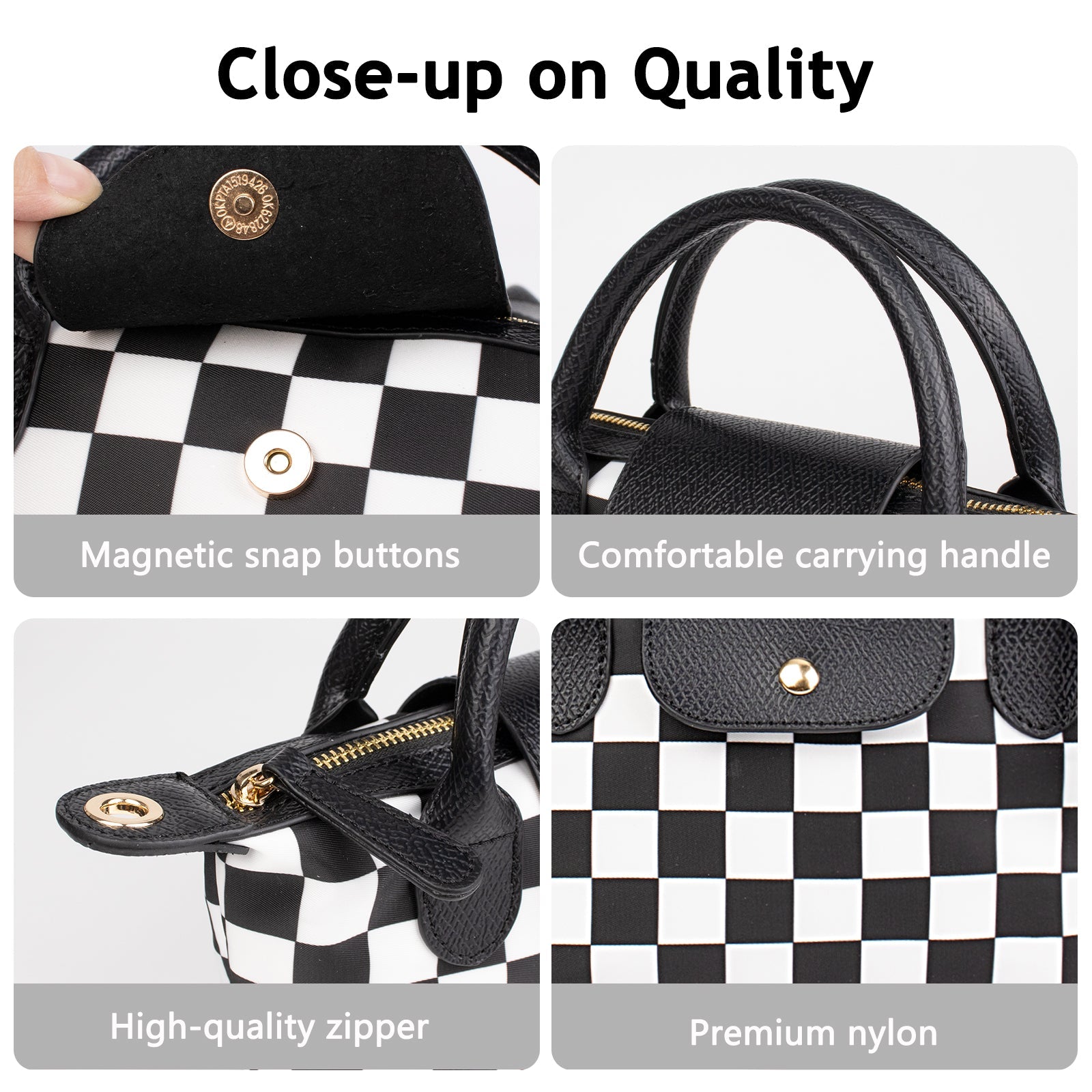 Ounamei Mini Checkered Nylon Crossbody Bag | Small Size Large Capacity 3-Way Carry Lightweight Tote