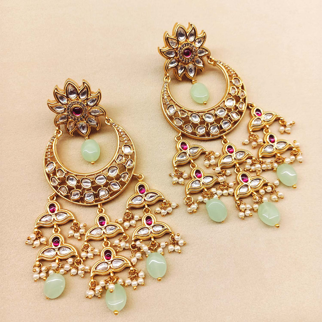 Mandeep Rose Pink & Mint Green Kundan Earrings