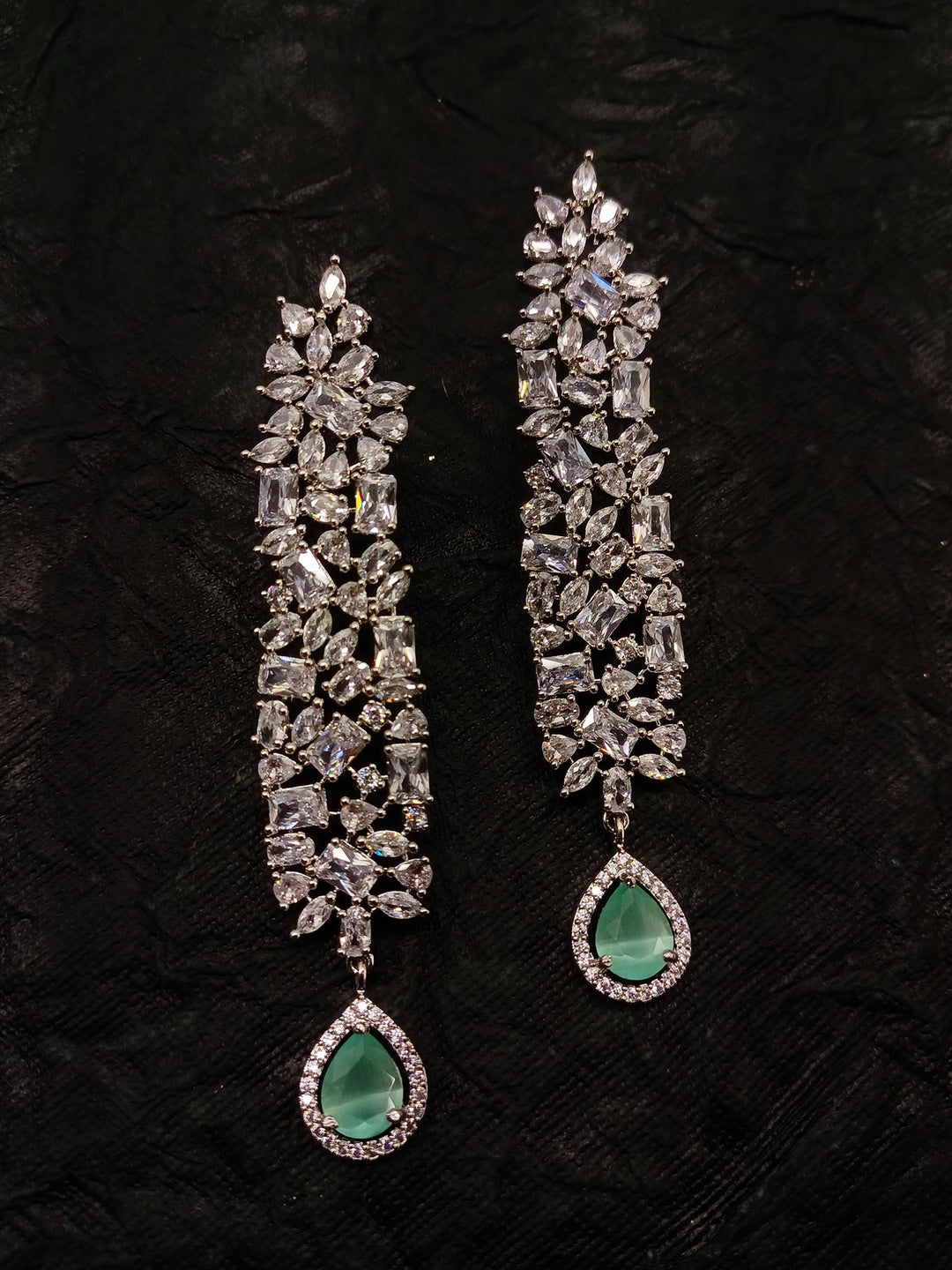 Ghazal Long Silver American Diamond Earrings