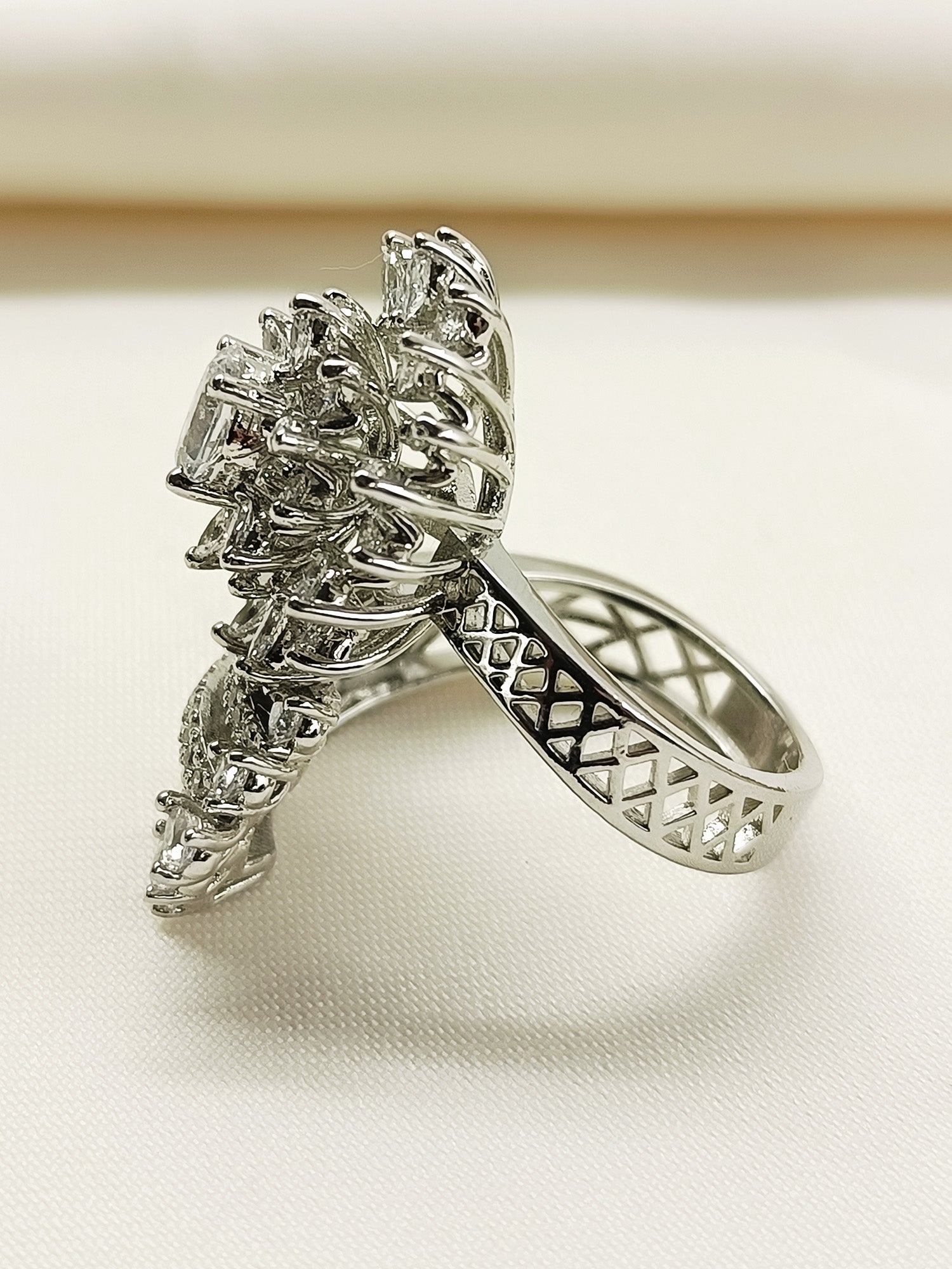 Wilma 92.5 Silver American Diamond Finger Ring - qivii