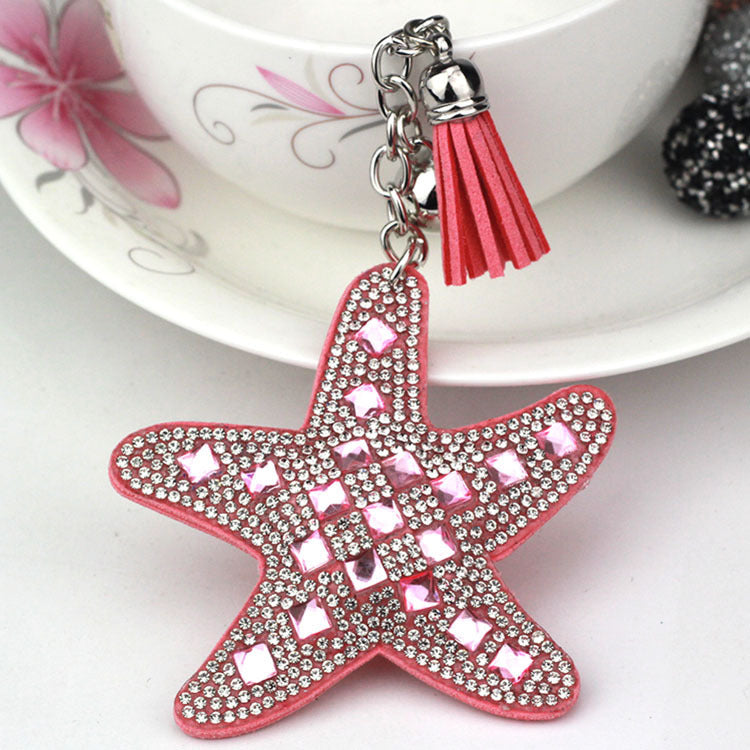 Ounamei Rhinestone Starfish Keychain | Rhinestone Tassel Bag Charm