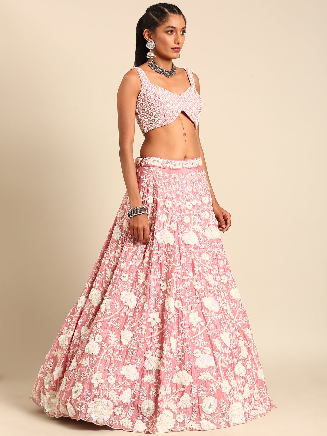 White Color Sequined Chinon Embroidered Stitched Lehenga choli