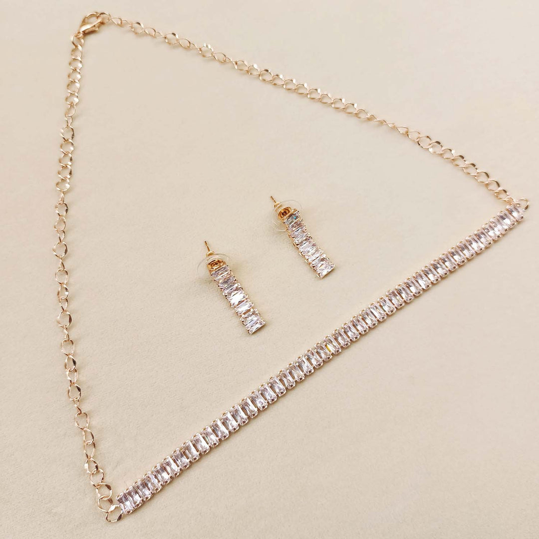 Reyhana Rose Plated American Diamond Necklace Set