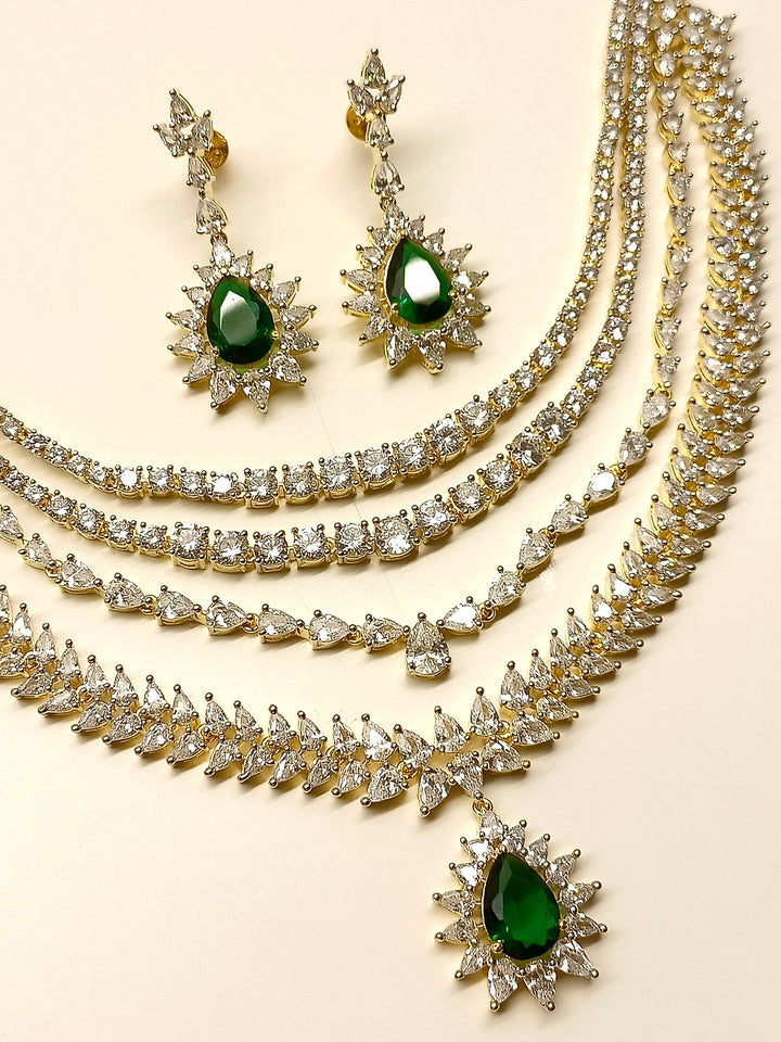 Navdha Green American Diamond Necklace Set