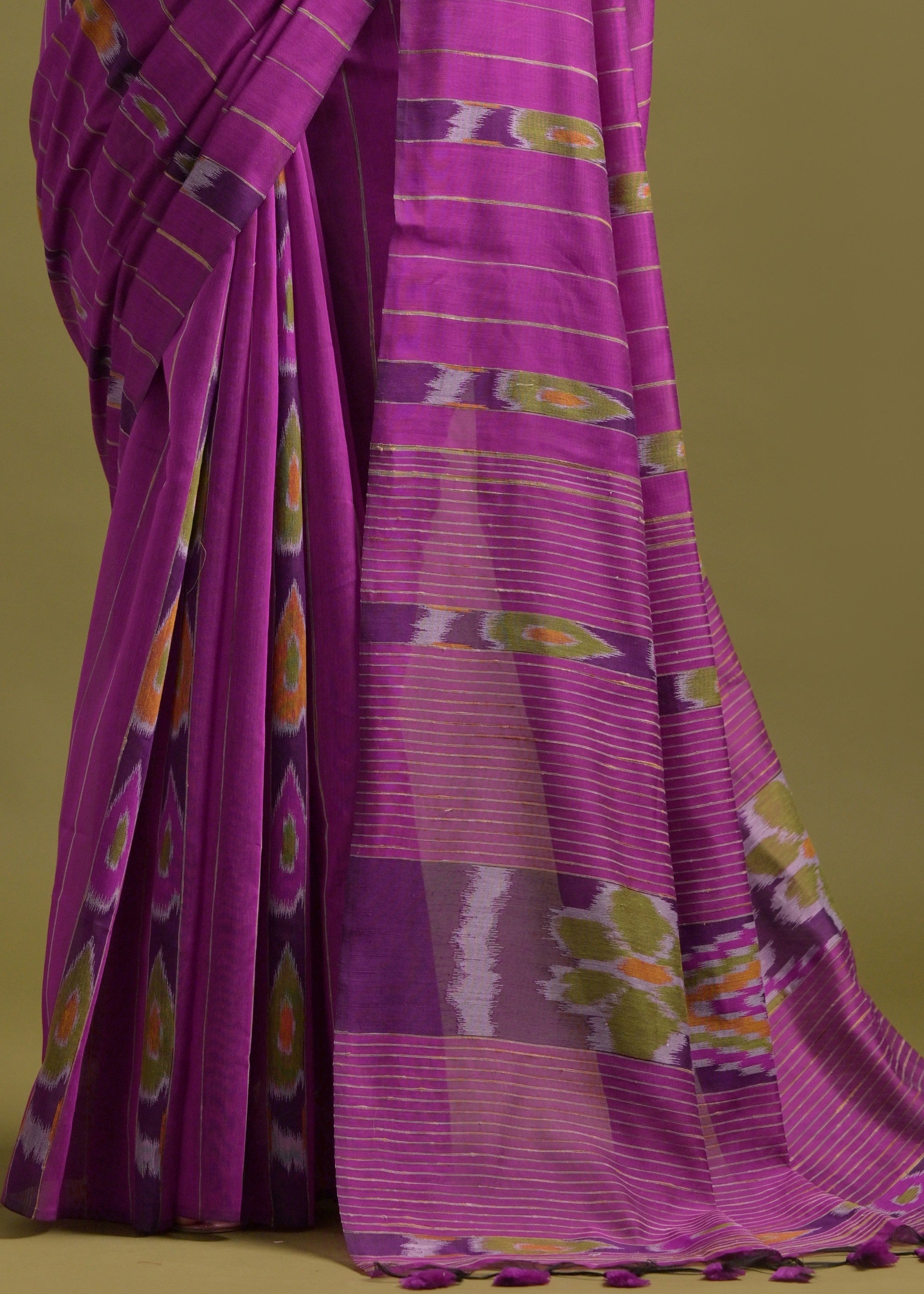 Ultra Pink Soft Ikkat Cotton Printed Saree - qivii