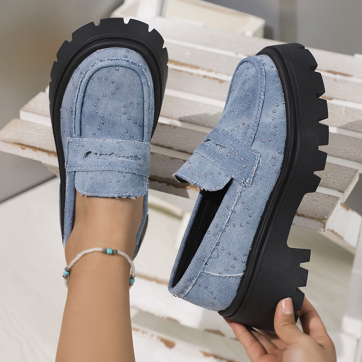 Women's Plus Size Canvas Chunky Platform Slip-On Loafers - Casual Comfort Shoes | Water-Resistant & Easy Wear