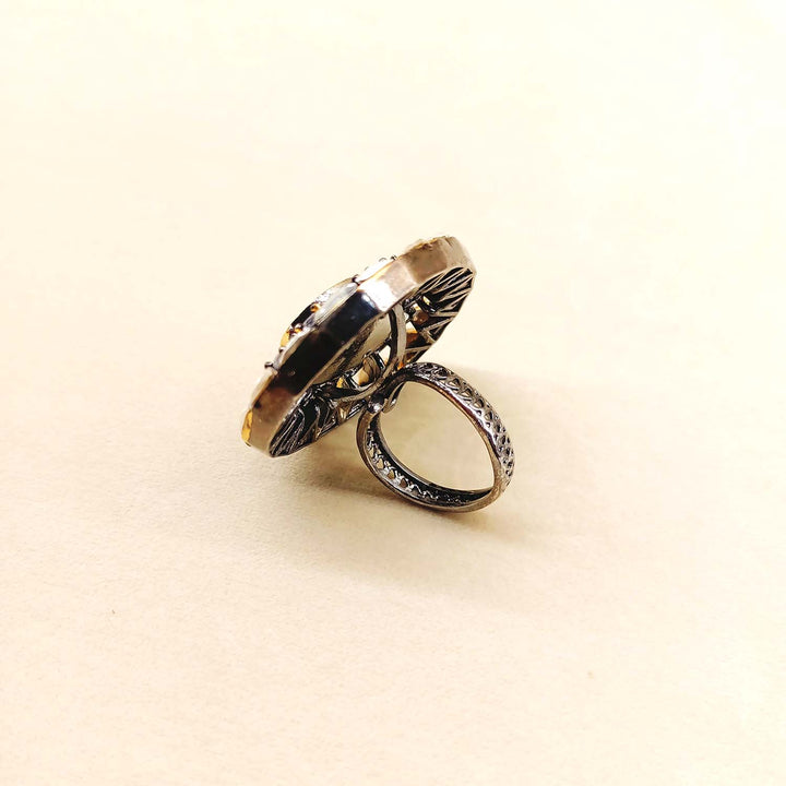 Beautiful Indumati Diamond Gold & Rhodium Plated Victorian Ring with intricate detailing and sparkling gemstones