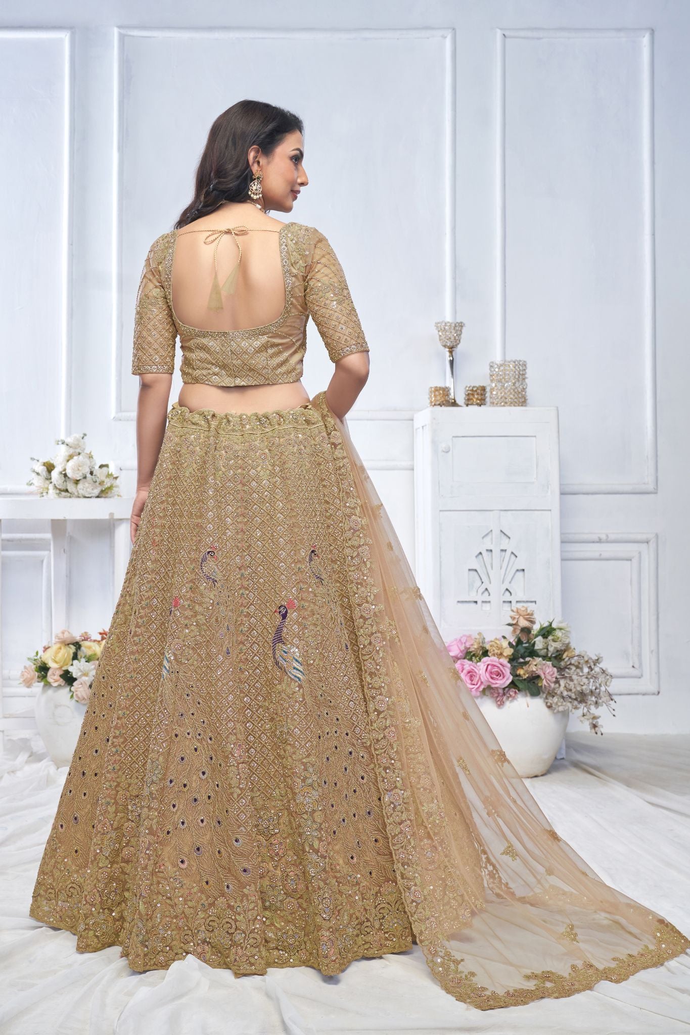 Graceful Brown Embroidered Bridal Wear Lehenga - qivii