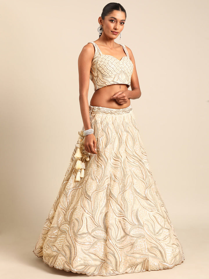 Light-Dark Color Sequined Heavy Embroiderey using thread Net Stitched Lehenga Choli