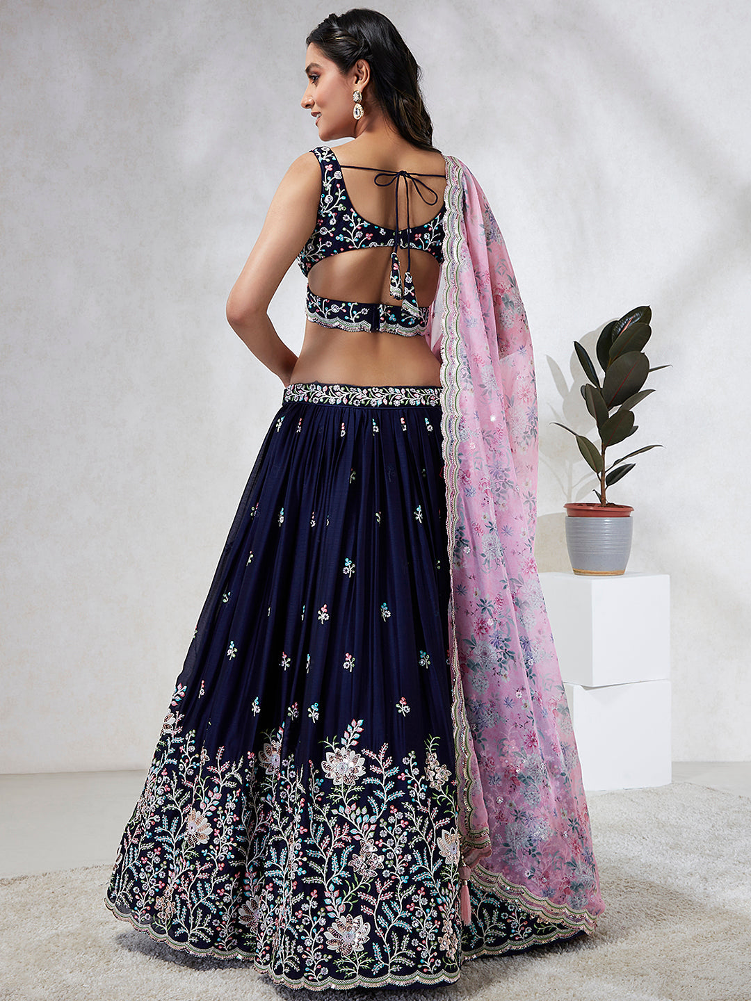 Georgette Sequins, Mirror and thread embroidery Stitched Lehenga choli