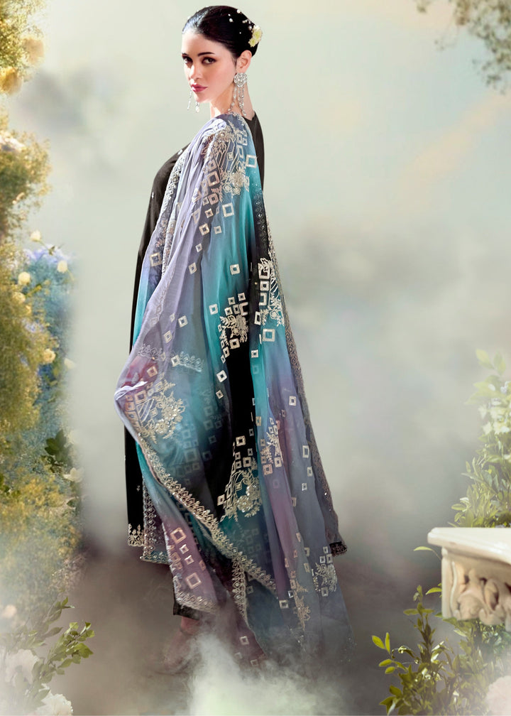 Stunning Black Modale Silk Salwar Suit With Embroidery highlighting the delicate embroidery on the pants