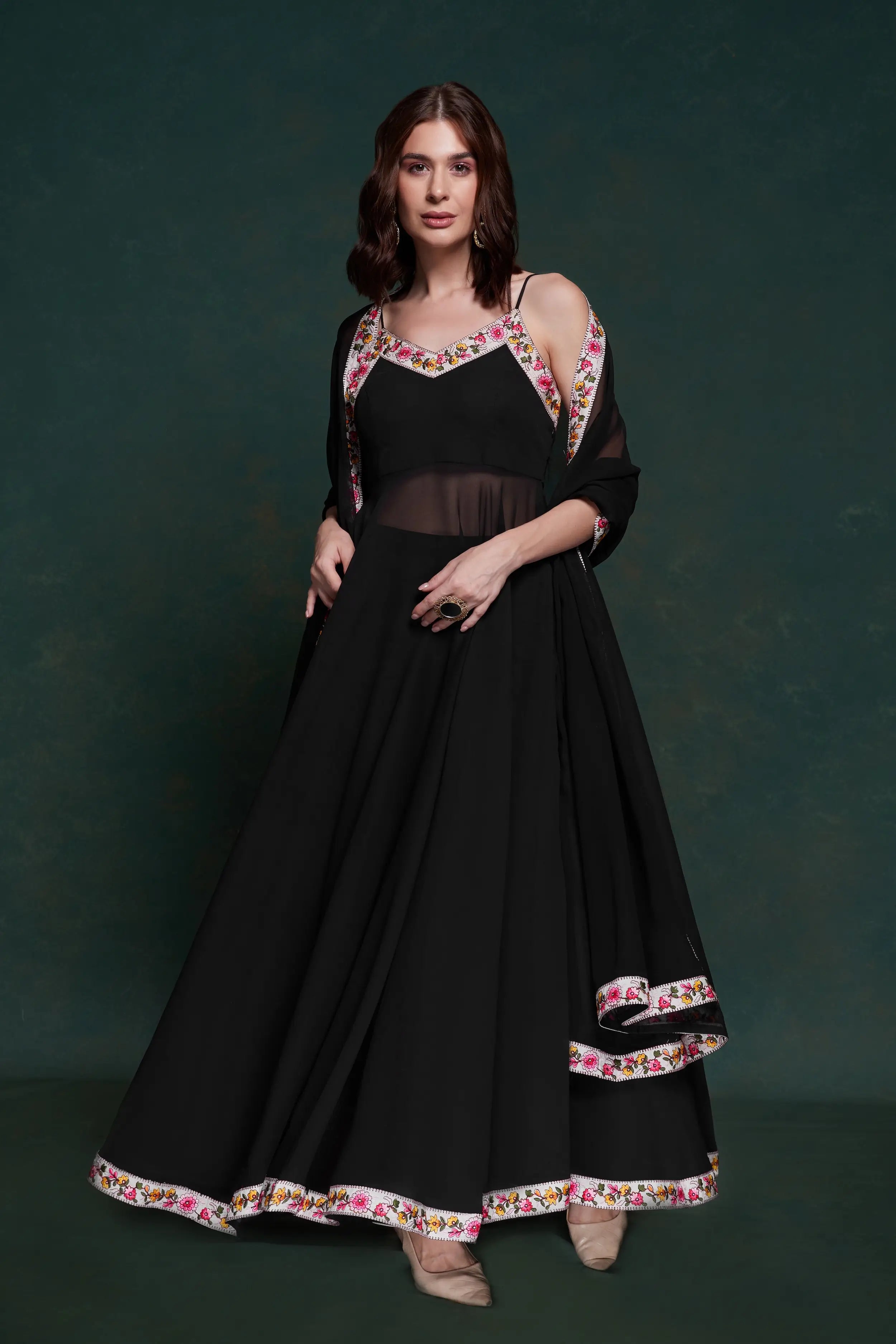 Black Georgette Salwar Suit With Dupatta - qivii