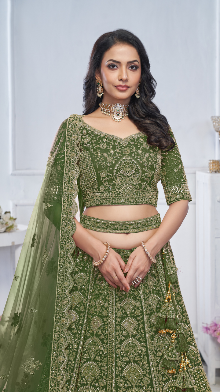 Peacock Green Embroidered Bridal lehenga