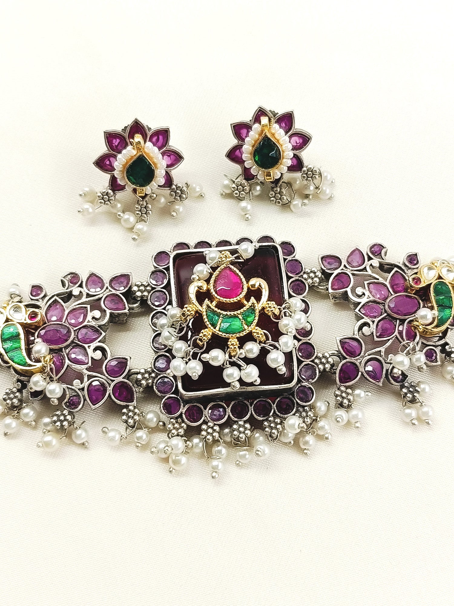 Camila Ruby Oxidized Choker Set